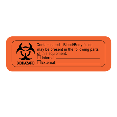 NEVS Label, Biohazard Contaminated Blood/Body Fluids 1" x 3" LW-0074